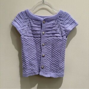 Hand-Knitted Lavender Baby Sweater (Estimated 6–12M) Ladybug Buttons